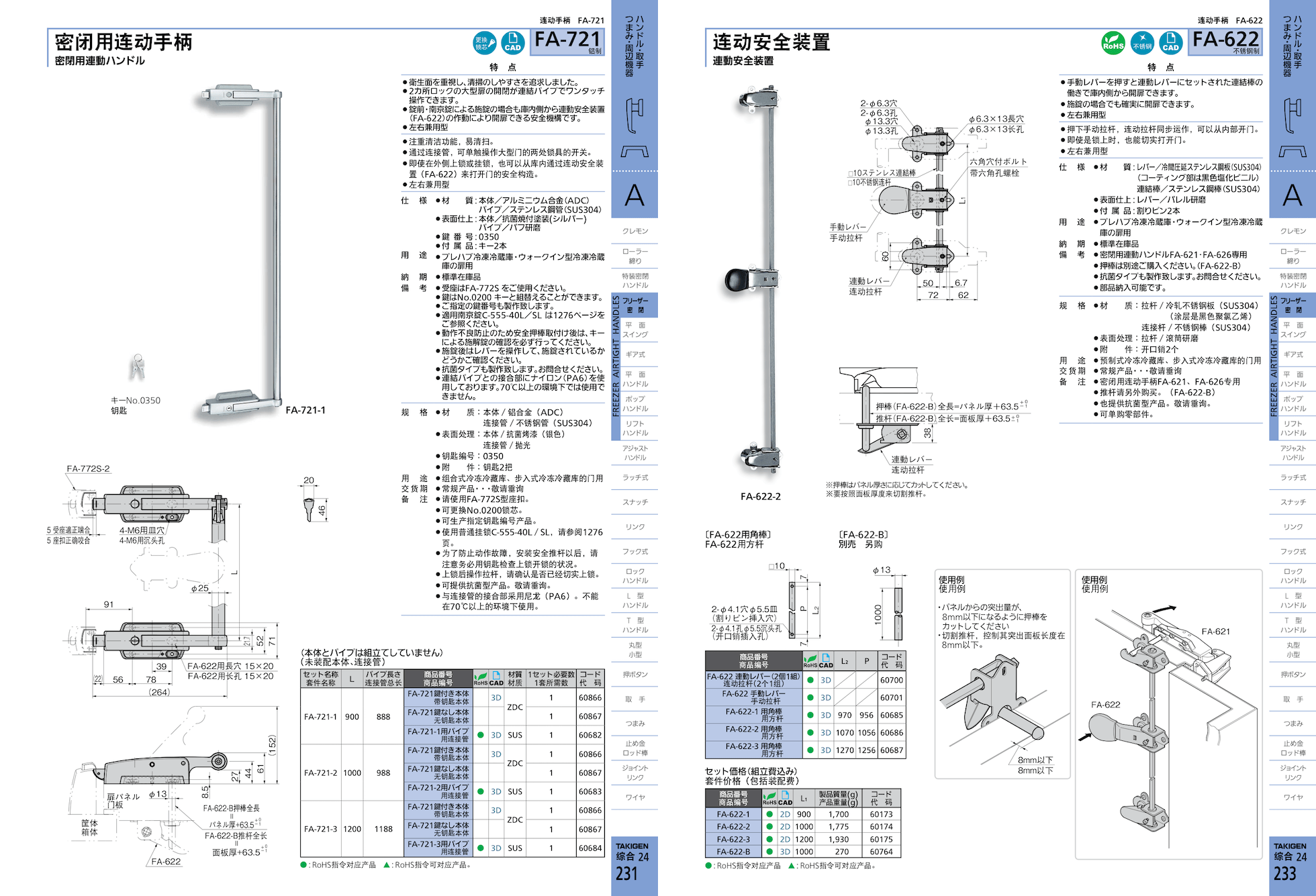 takigen FA-622-1连动安全装置连动手柄不锈钢制品-TAKIGEN官网